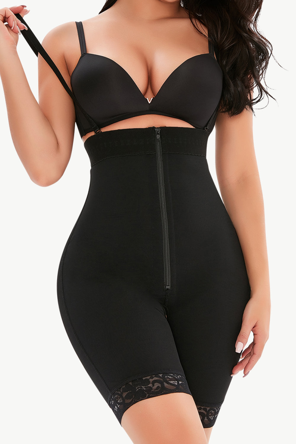 Full Size Lace Detail Zip-Up Under-Bust Shaping Bodysuit - Black / S Wynter 4 All Seasons