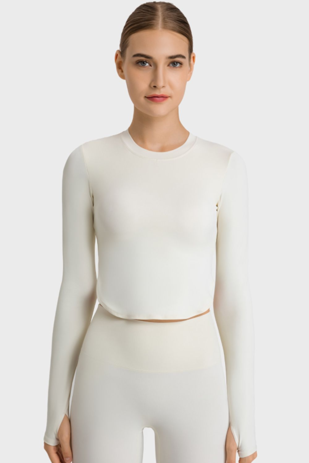 Side Slit Long Sleeve Round Neck Crop Top - White / 4 Apparel & Accessories Wynter 4 All Seasons