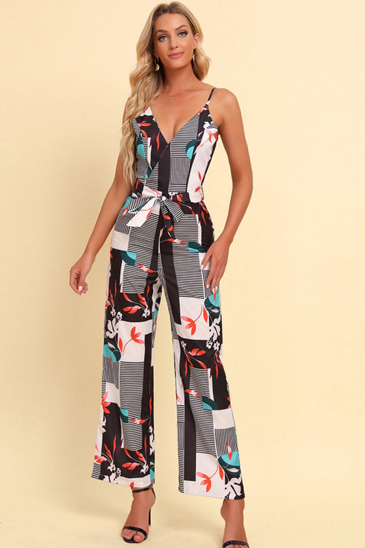 Printed Spaghetti Strap Tied Jumpsuit - White / S Wynter 4 All Seasons