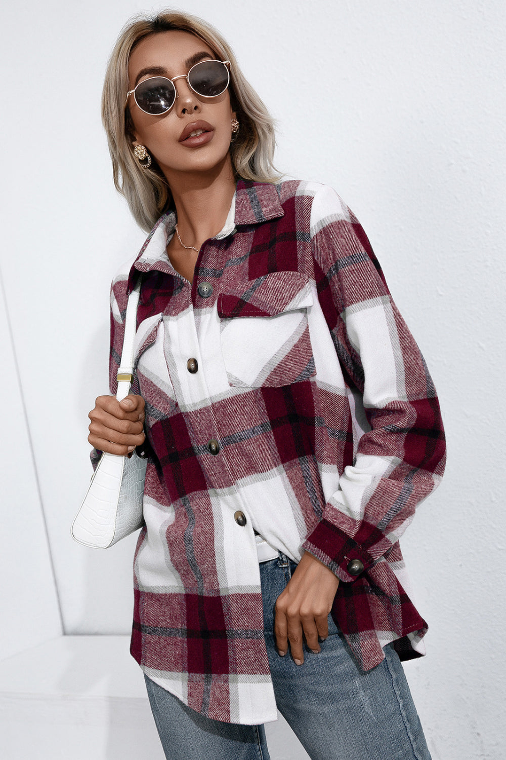 Plaid Button Up Flannel Shirt - Wine / S Apparel & Accessories Wynter 4 All Seasons