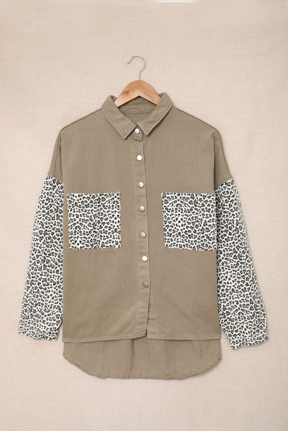 Leopard Contrast Denim Top - Khaki / S Apparel & Accessories Wynter 4 All Seasons