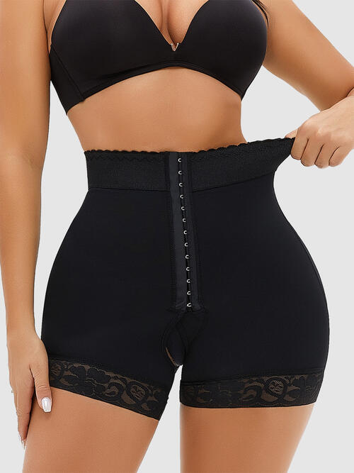 Full Size Lace Detail Hook-and-Eye Shaping Shorts - Black / S Wynter 4 All Seasons