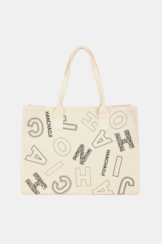Letter Print Canvas Tote Bag - Cream / One Size Apparel & Accessories Wynter 4 All Seasons