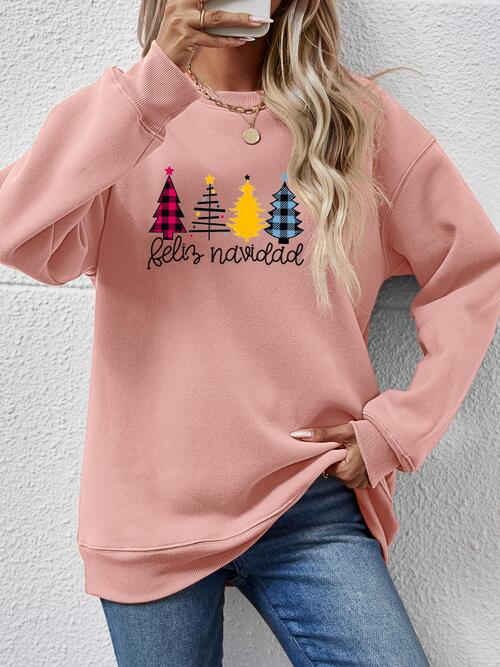 Round Neck Graphic Long Sleeve Sweatshirt - Blush Pink / S Wynter 4 All Seasons