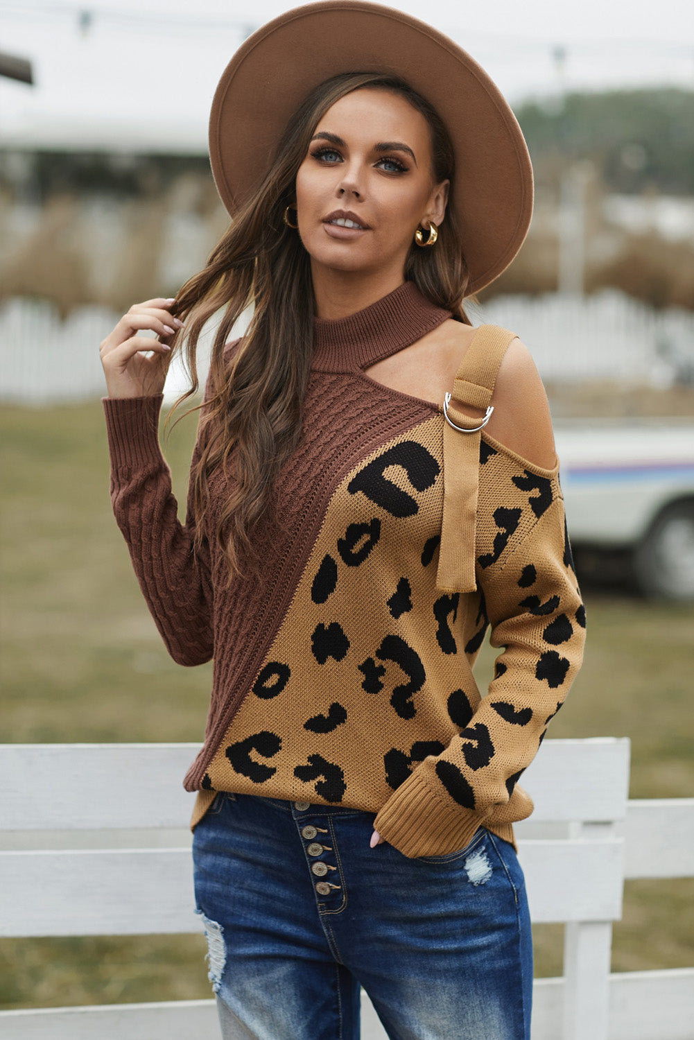 Leopard Block Turtleneck Sweater - Brown / S Apparel & Accessories Wynter 4 All Seasons