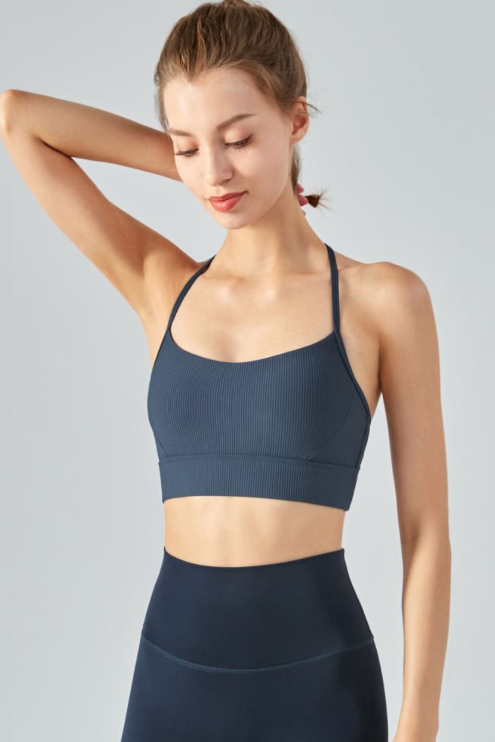 Ribbed Halter Neck Open Back Cropped Sports Cami - Navy / S Wynter 4 All Seasons