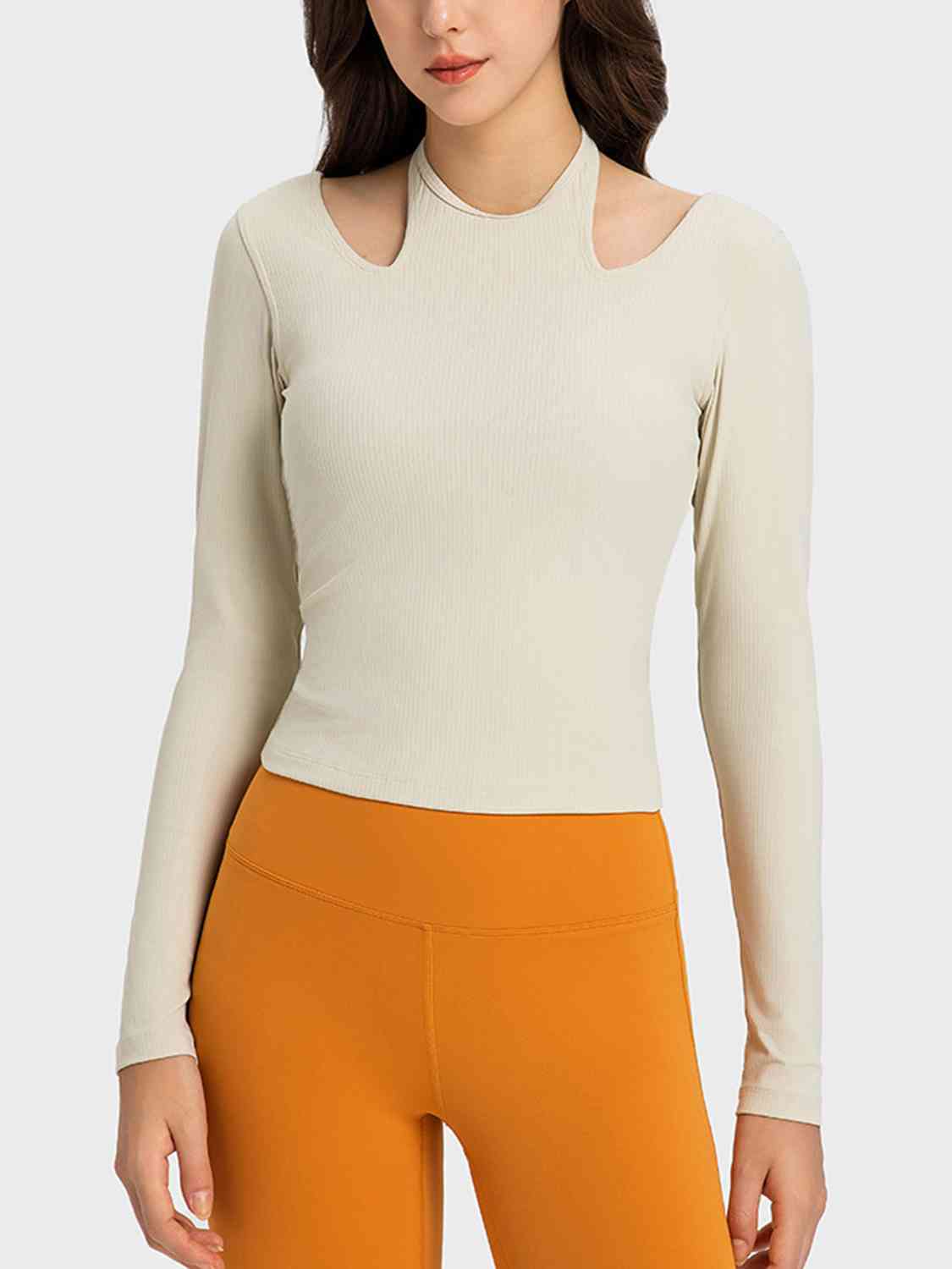 Halter Neck Long Sleeve Sporty Top - Ivory / 4 Apparel & Accessories Wynter 4 All Seasons