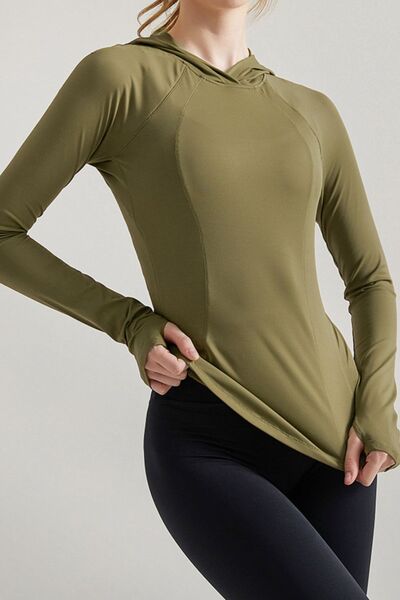 Hooded Long Sleeve Active T-Shirt - Olive / S Wynter 4 All Seasons