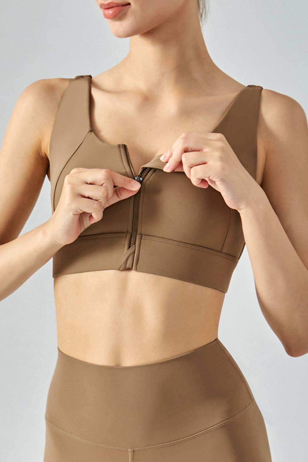 Breathable Zip-Up Sports Bra - Brown / S Girl Code