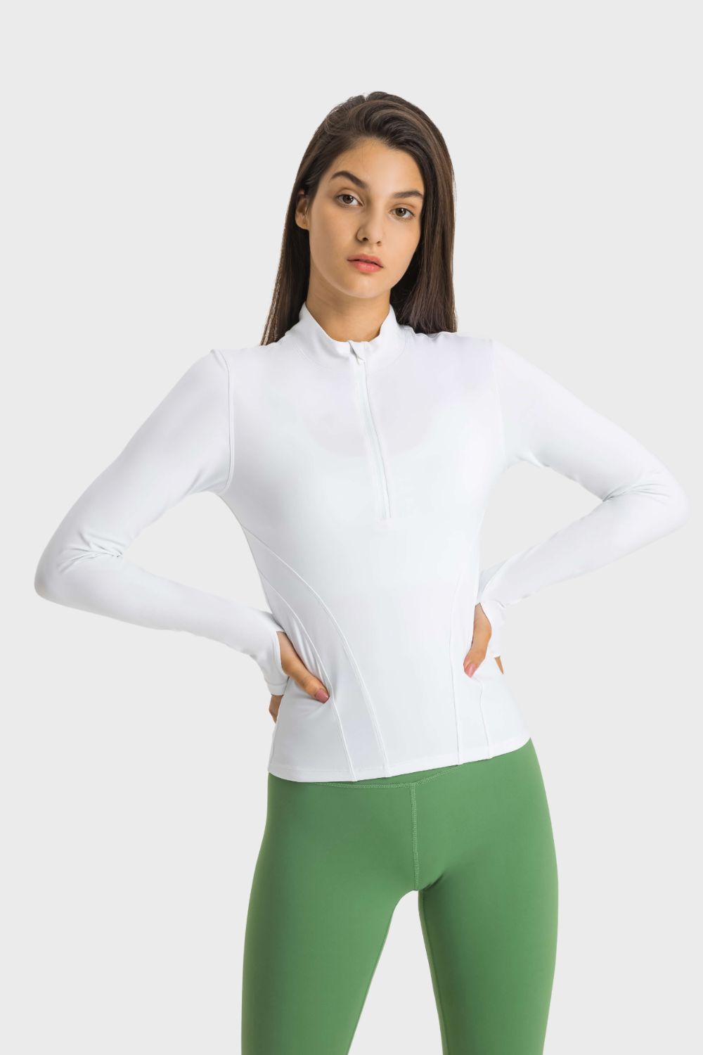 Half Zip Thumbhole Sleeve Sports Top - White / 4 Wynter 4 All Seasons