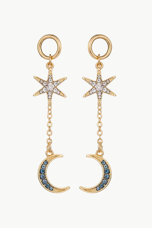 Inlaid Rhinestone Star and Moon Drop Earrings Trendsi