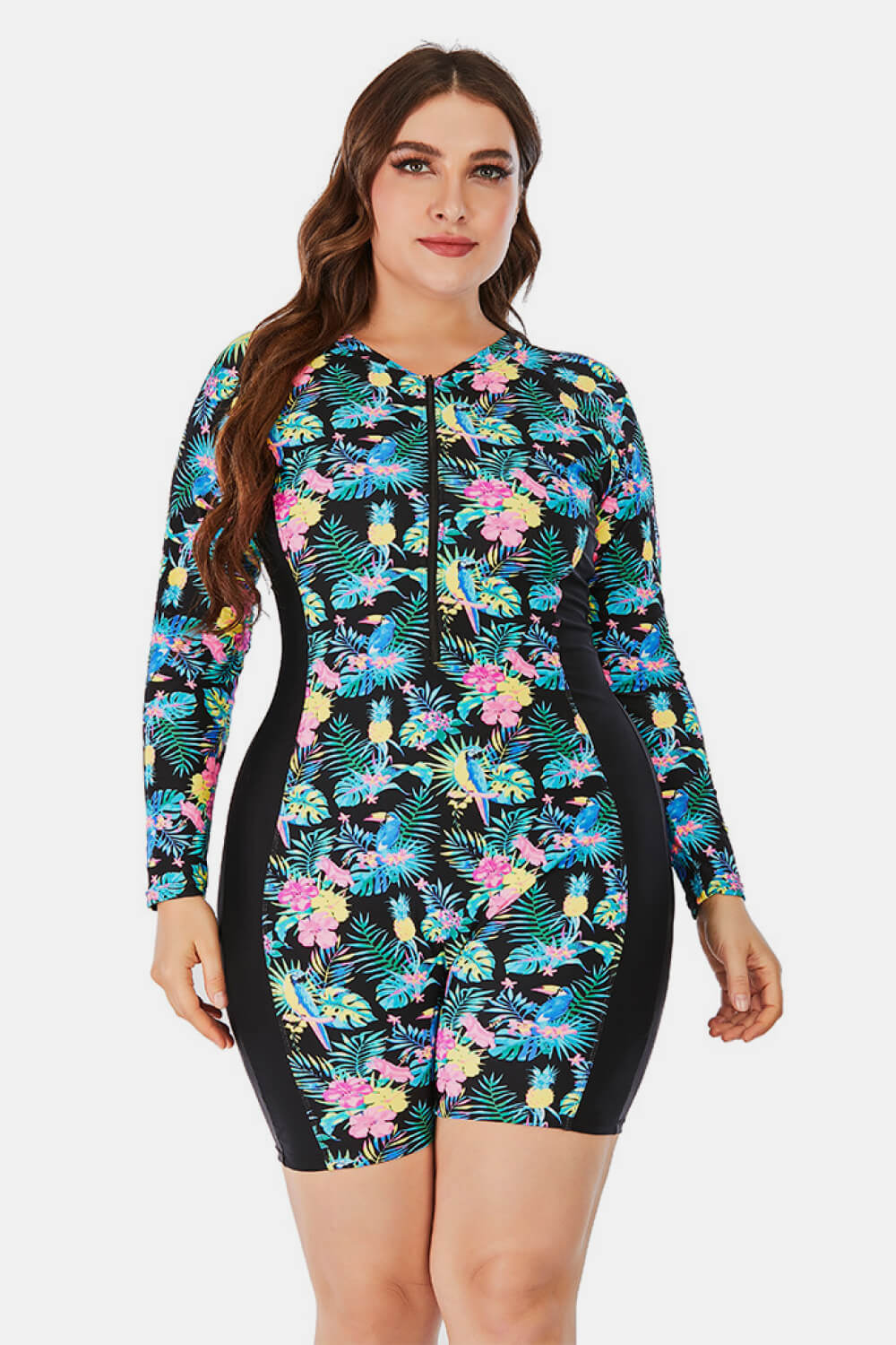 Floral Zip Up Long Sleeve One-Piece Swimsuit - Floral / L Wynter 4 All Seasons
