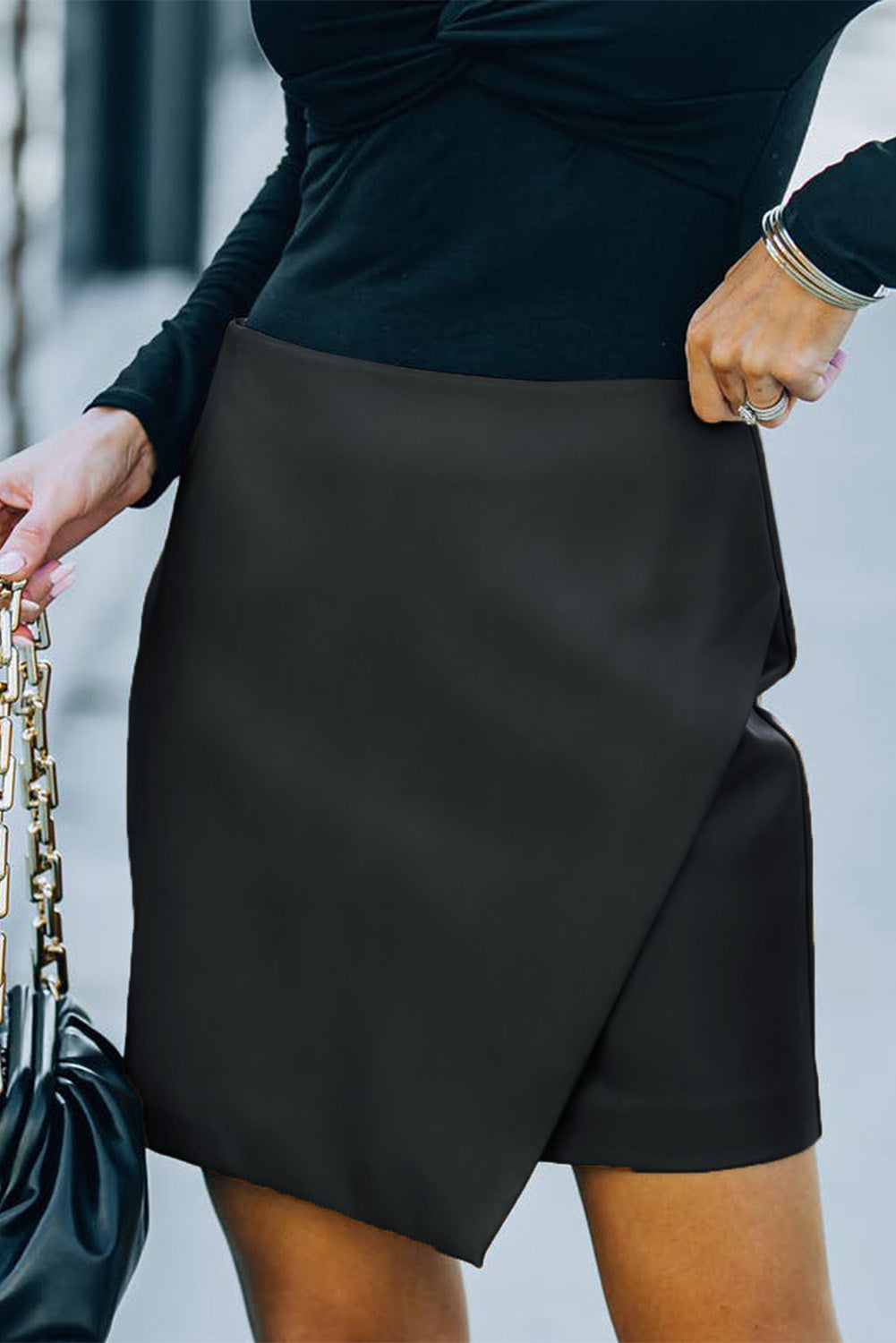 Asymmetrical PU Leather Mini Skirt - Black / S bottoms Wynter 4 All Seasons
