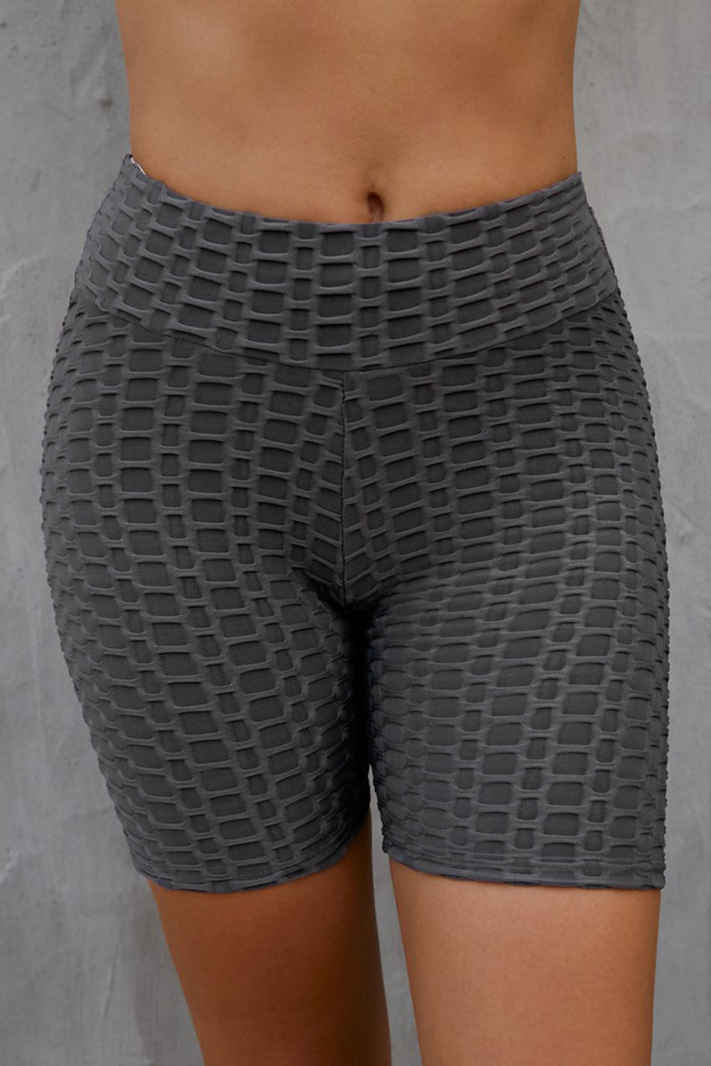 Textured High Waisted Biker Shorts - Gray / S Wynter 4 All Seasons