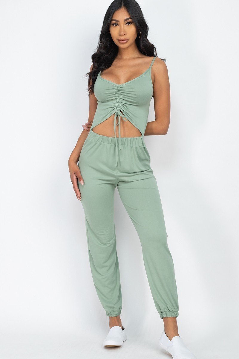 Front Ruched With Adjustable String Cami Casual/summer Jumpsuit - Green Bay / S Jumpsuit Wynter 4 All Seasons