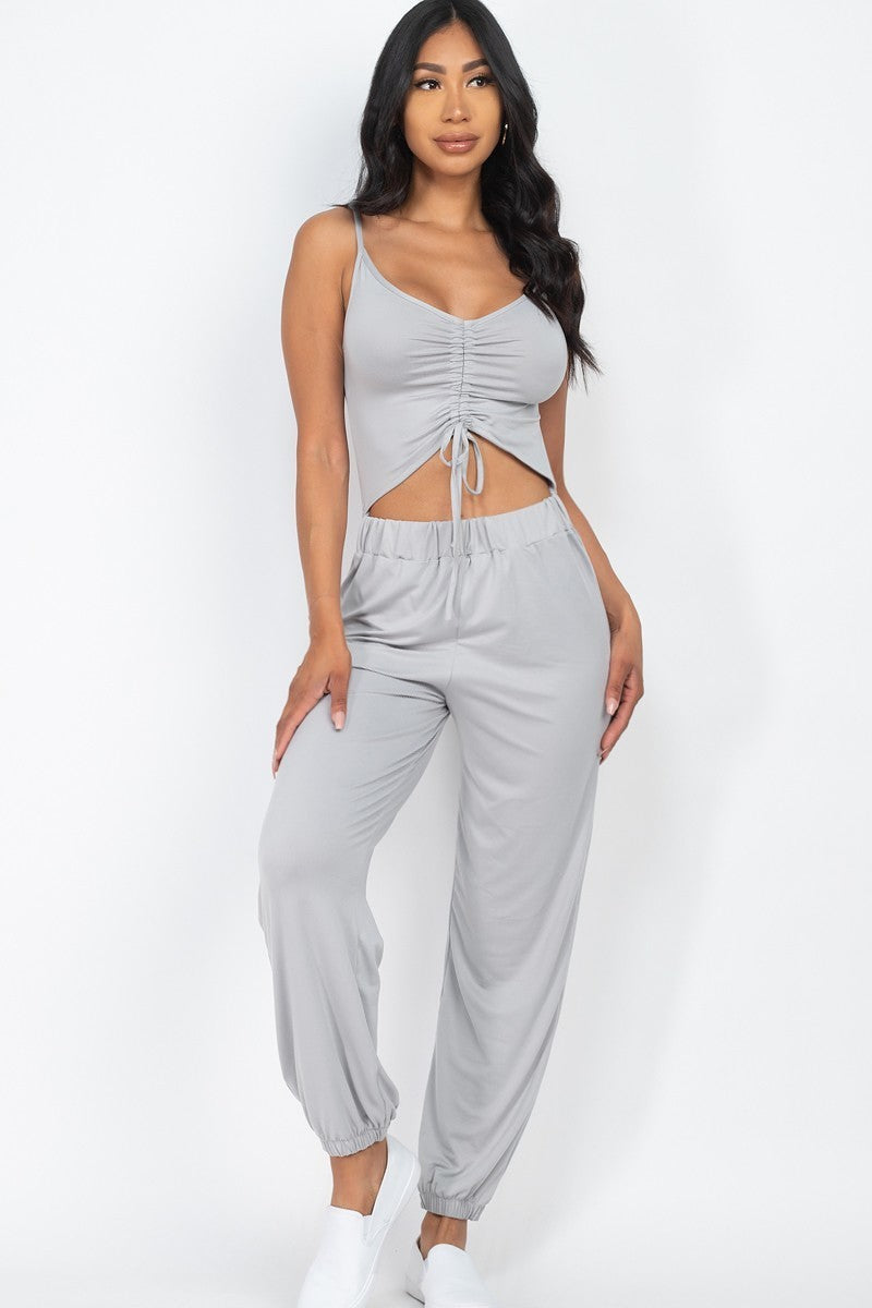 Front Ruched With Adjustable String Cami Casual/summer Jumpsuit - Grey / S Jumpsuit Wynter 4 All Seasons