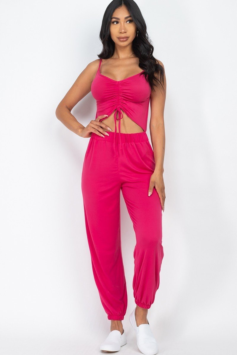 Front Ruched With Adjustable String Cami Casual/summer Jumpsuit - Fuchsia / S Jumpsuit Wynter 4 All Seasons