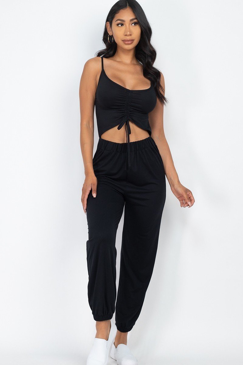 Front Ruched With Adjustable String Cami Casual/summer Jumpsuit - Black / S Jumpsuit Wynter 4 All Seasons