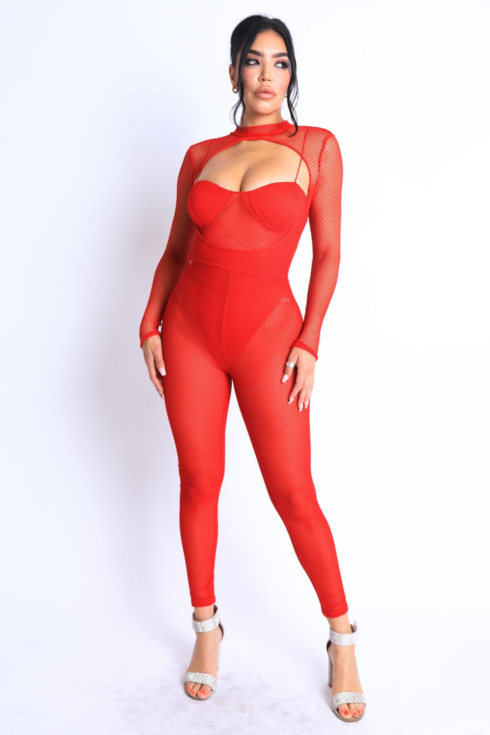 Mesh Crop Jumpsuit Set - Red / S Jumpsuit Wynter 4 All Seasons