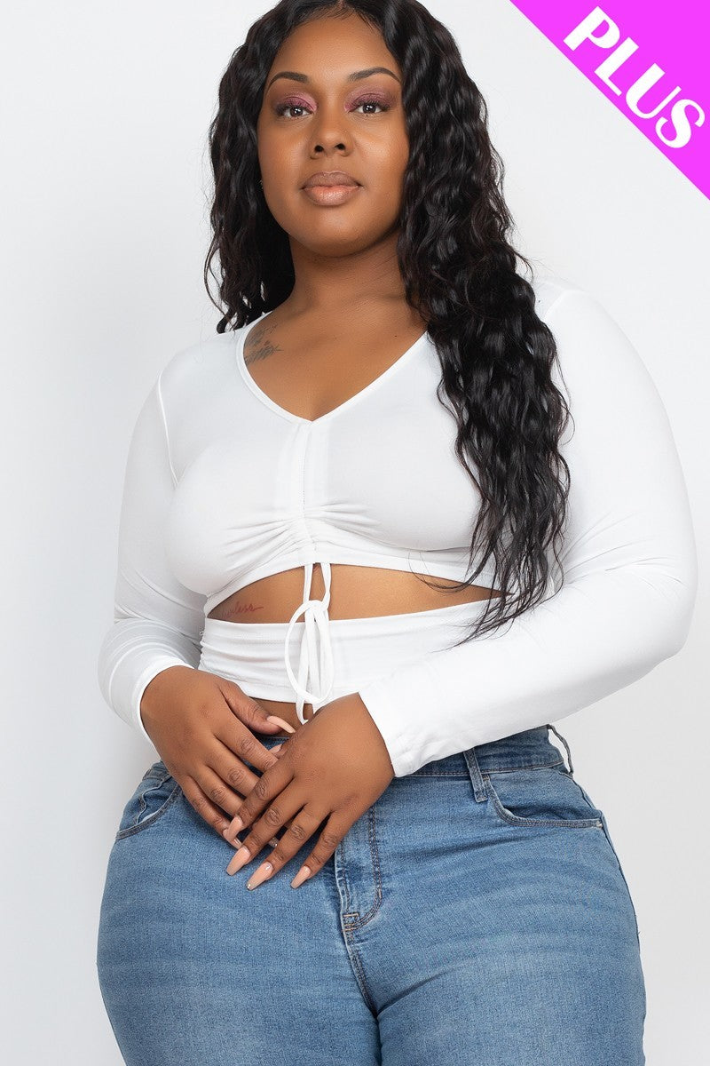 Plus Size Drawstring Ruched Cutout Crop Top - White / 1XL Top Wynter 4 All Seasons