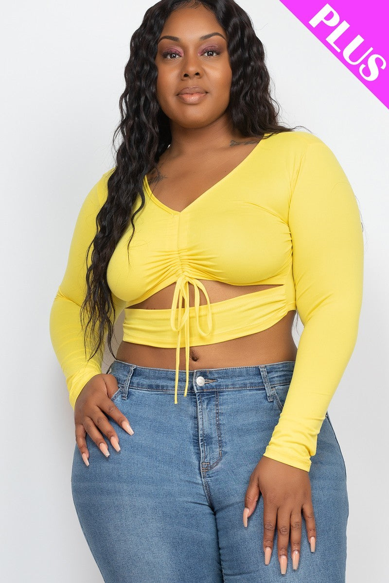 Plus Size Drawstring Ruched Cutout Crop Top - Yellow / 1XL Top Wynter 4 All Seasons