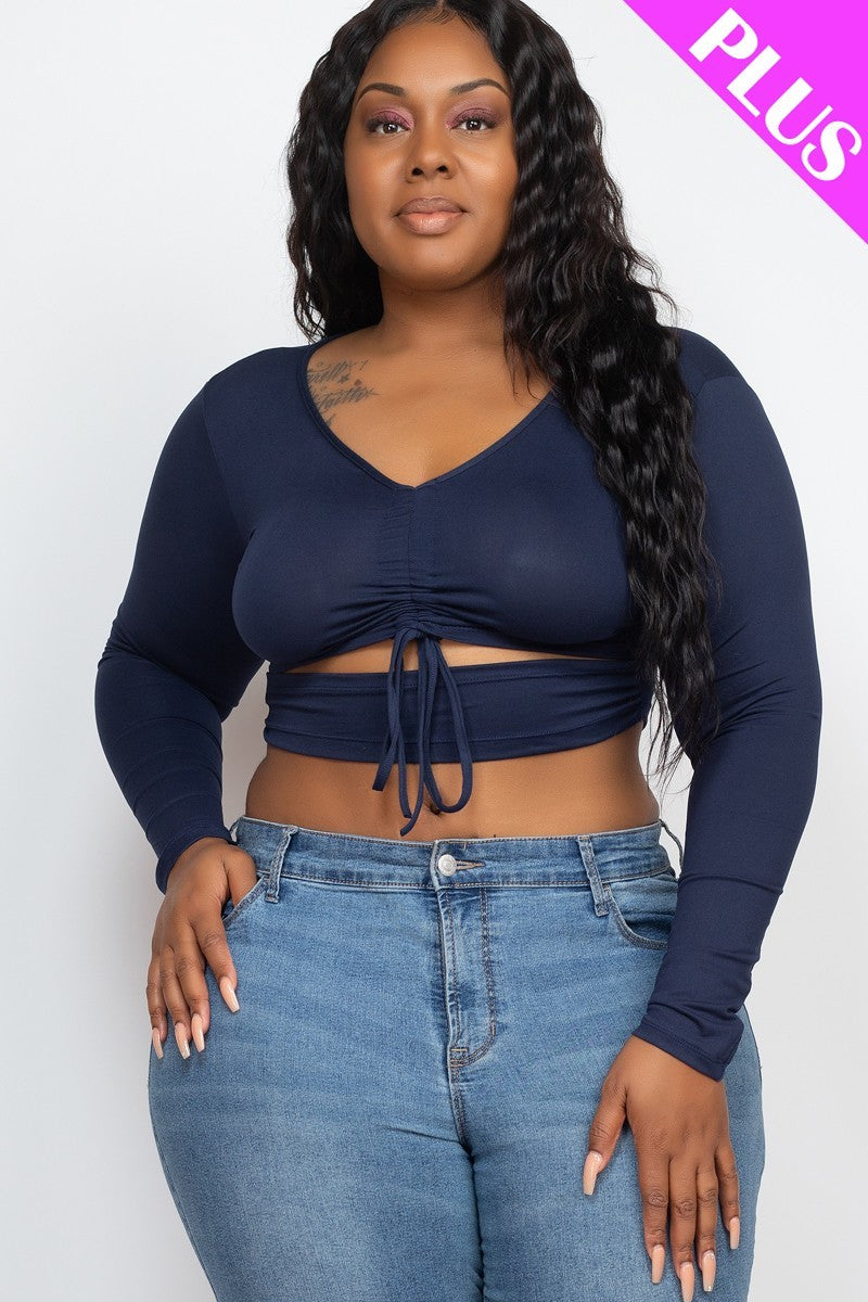 Plus Size Drawstring Ruched Cutout Crop Top - Navy / 1XL Top Wynter 4 All Seasons