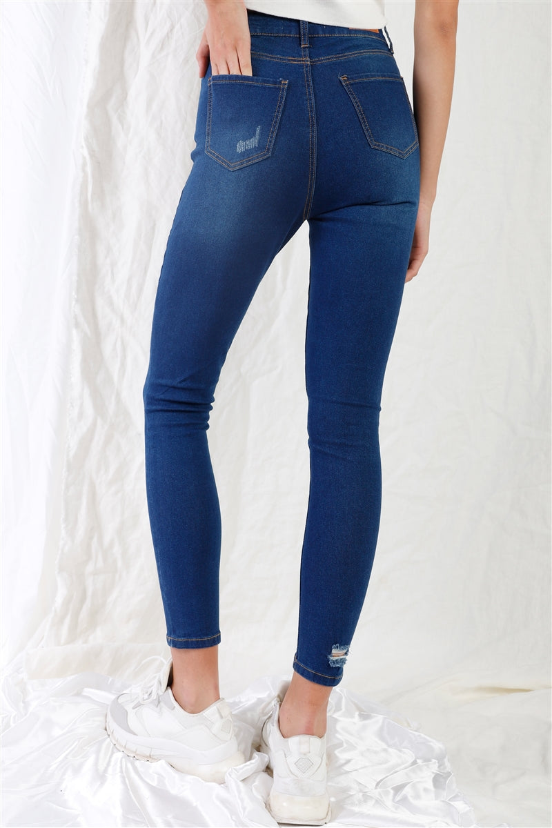 Dark Blue High-waisted With Rips Skinny Denim Jeans - 1 Apparel & Accessories Wynter 4 All Seasons