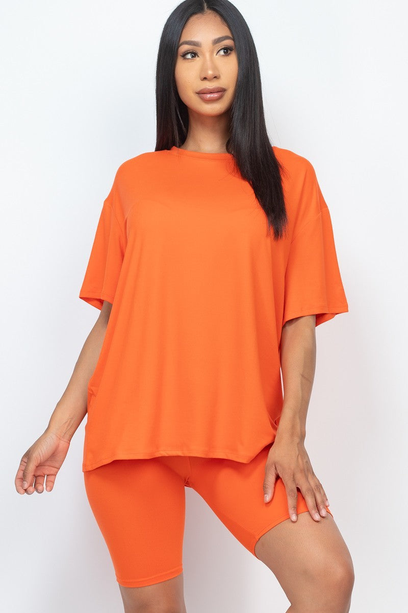 Loose Fit Top And Bike Shorts Set - Orange / S Apparel & Accessories Wynter 4 All Seasons