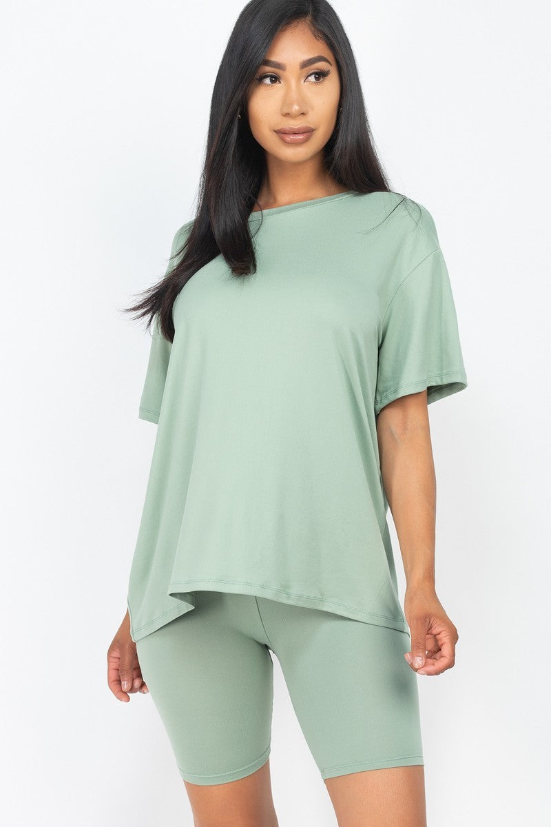 Loose Fit Top And Bike Shorts Set - Green Bay / S Apparel & Accessories Wynter 4 All Seasons