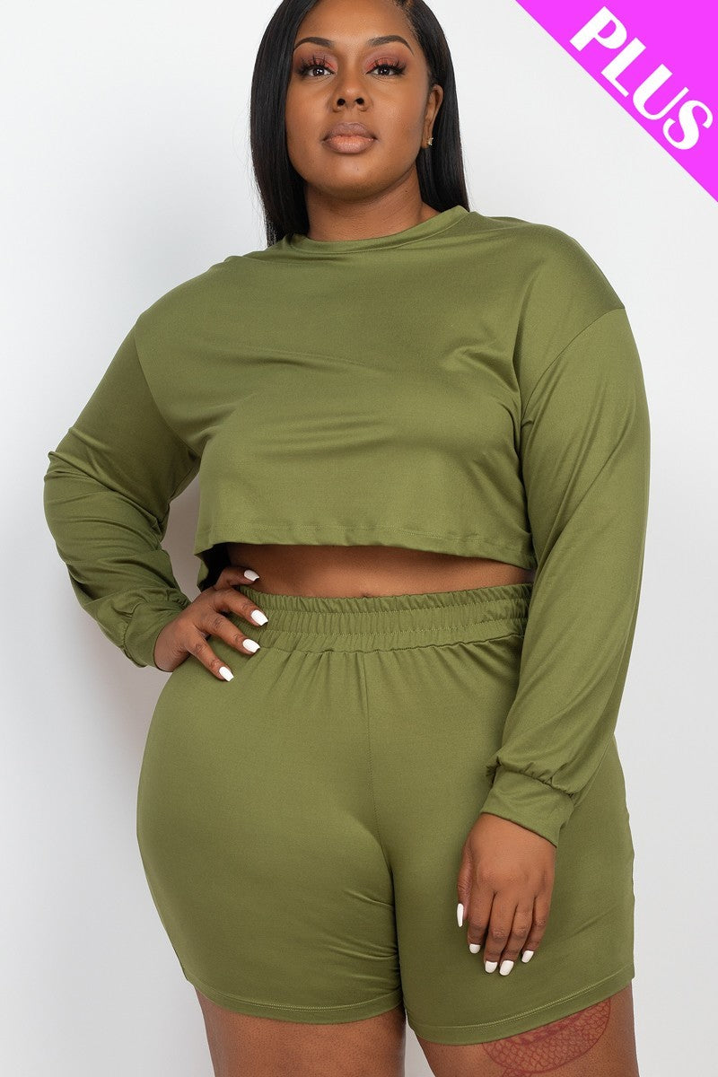 Cozy Crop Top And Shorts Set - Olive Branch / 1XL Shorts set Wynter 4 All Seasons