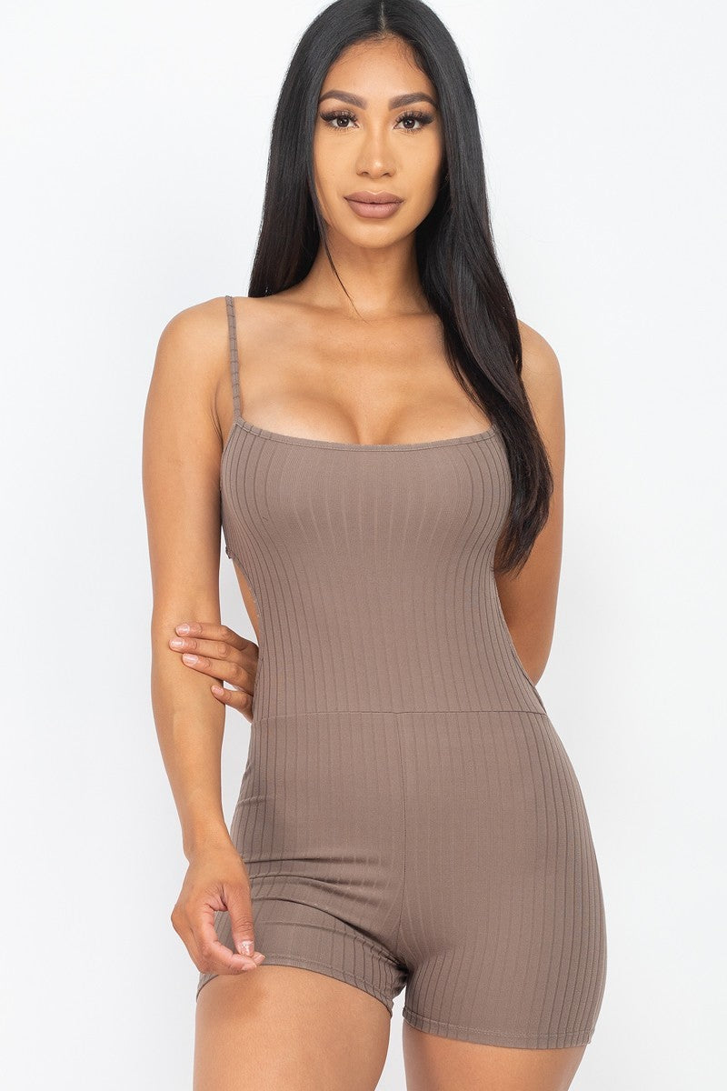 Ribbed Sleeveless Back Cutout Bodycon Active Romper - Taupe / S Jumpsuits & Rompers Wynter 4 All Seasons