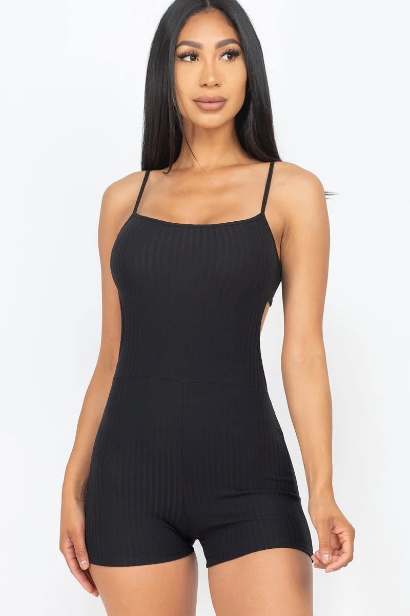 Ribbed Sleeveless Back Cutout Bodycon Active Romper - Black / S Jumpsuits & Rompers Wynter 4 All Seasons