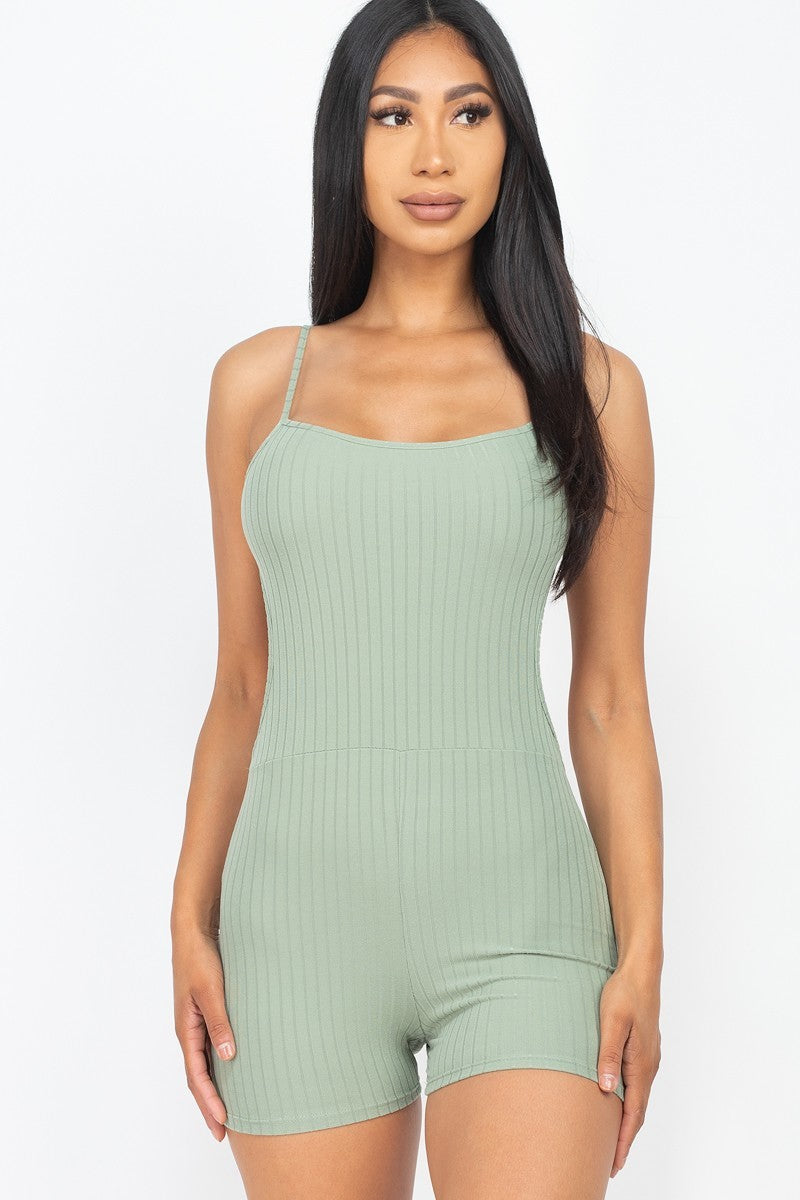 Ribbed Sleeveless Back Cutout Bodycon Active Romper - Green Bay / S Jumpsuits & Rompers Wynter 4 All Seasons