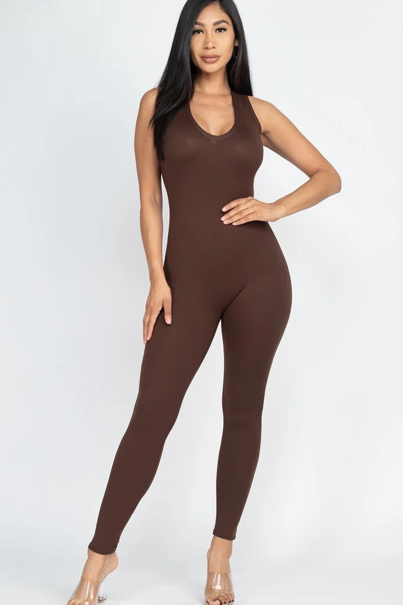 Racer Back Bodycon Jumpsuit - Coffee / S Jumpsuits & Rompers Wynter 4 All Seasons