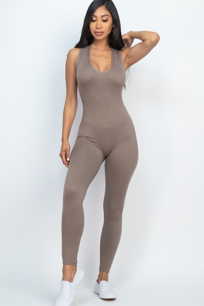 Racer Back Bodycon Jumpsuit - Taupe / S Jumpsuits & Rompers Wynter 4 All Seasons