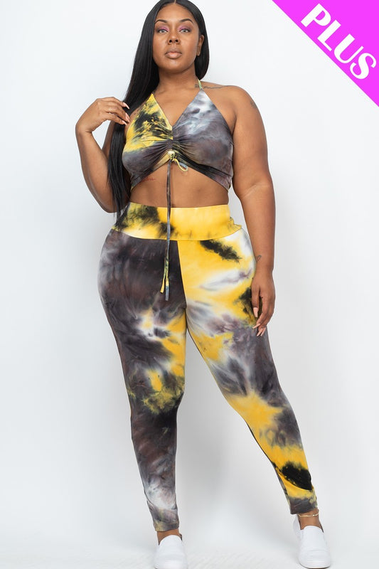 Plus Adjustable Ruched Crop Top And Leggings Set - Black/Mustard / 1XL Outfit Sets Wynter 4 All Seasons