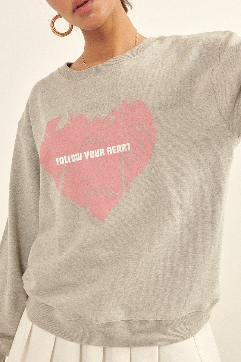 Vintage-style Heart Graphic Print French Terry Knit Sweatshirt Girl Code 
