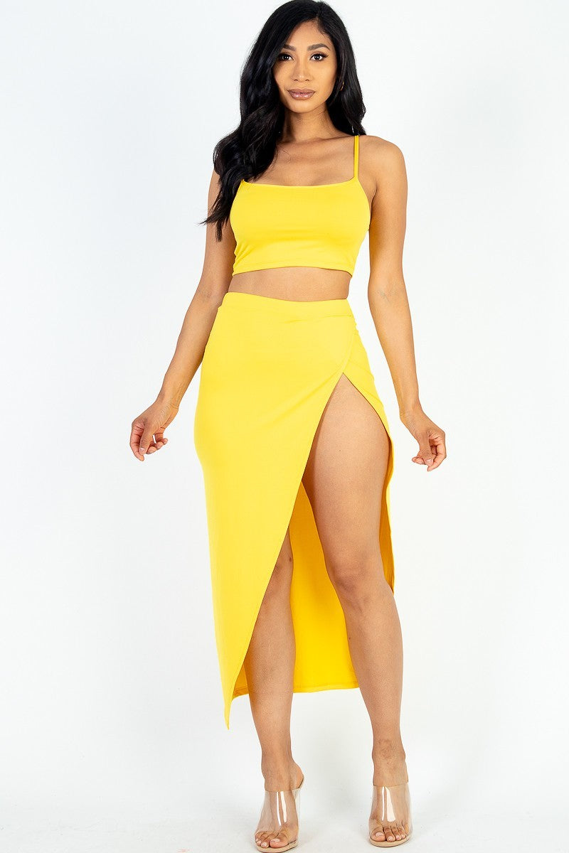 Crop Cami & Split Thigh Maxi Skirt Set - Skirt Set Girl Code
