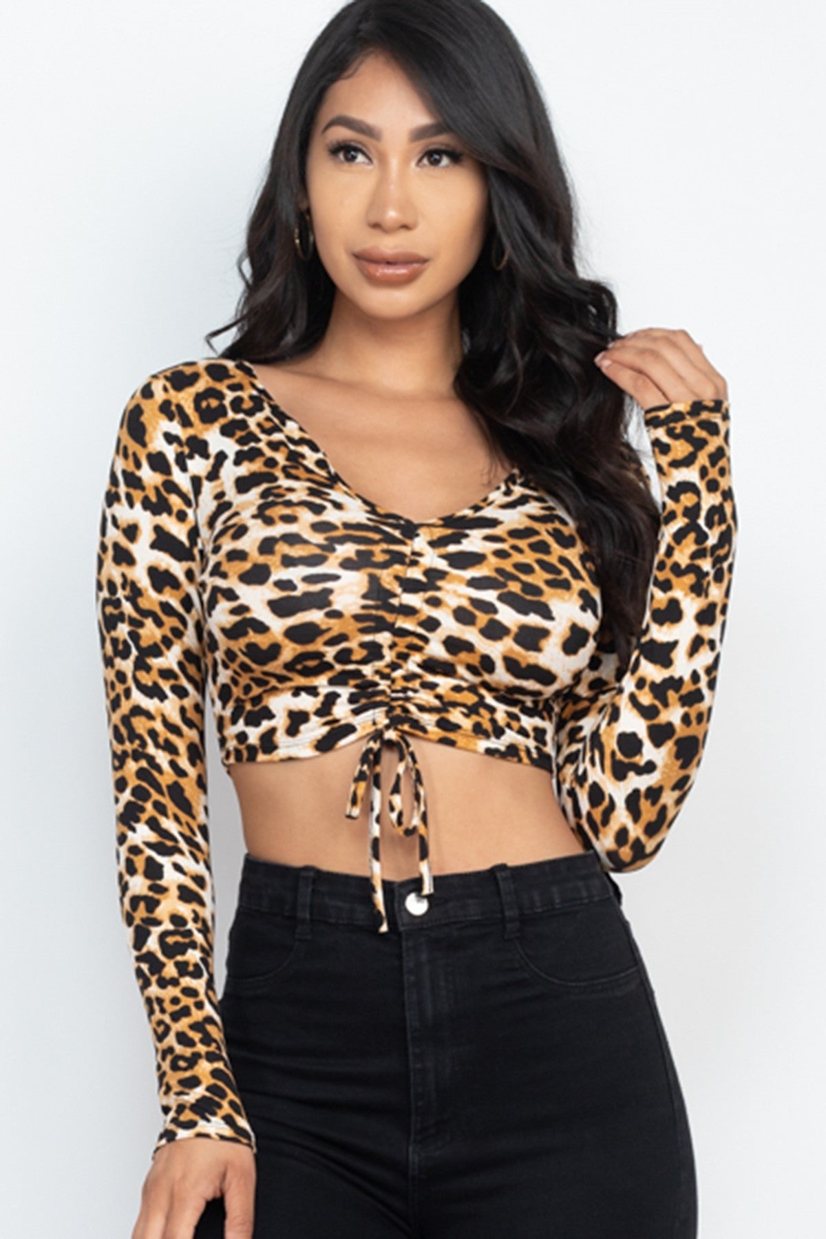 Leopard Print Strap Ruched Front Crop Top Girl Code 