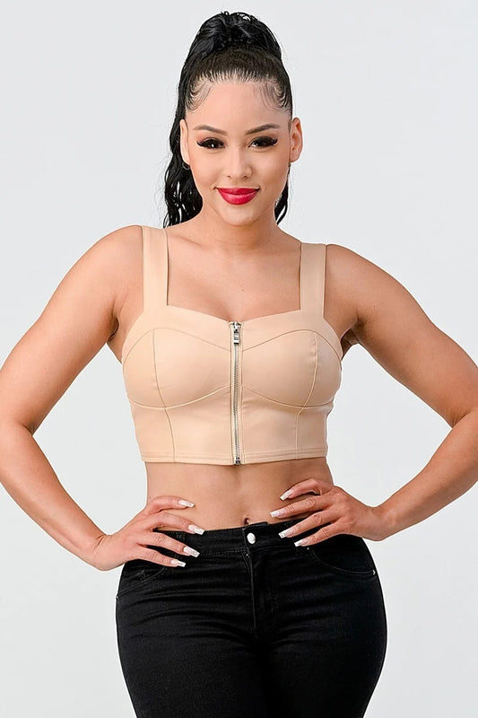 Lux Faux Leather Pu Zipup Strap Sleeveless Cropped Top Girl Code 