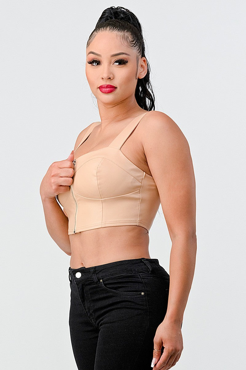 Lux Faux Leather Pu Zipup Strap Sleeveless Cropped Top Girl Code 