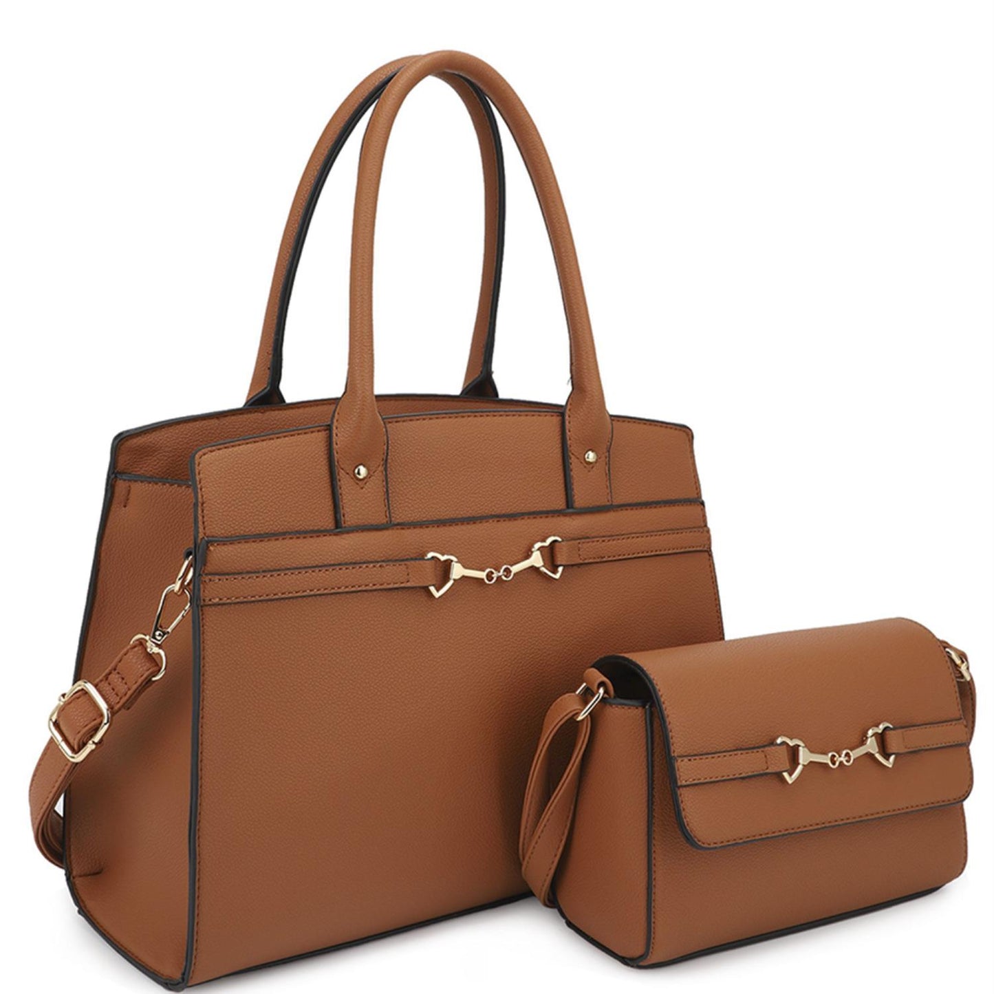 2in1 Matching Design Handle Satchel With Crossbody Bag - Brown Wynter 4 All Seasons