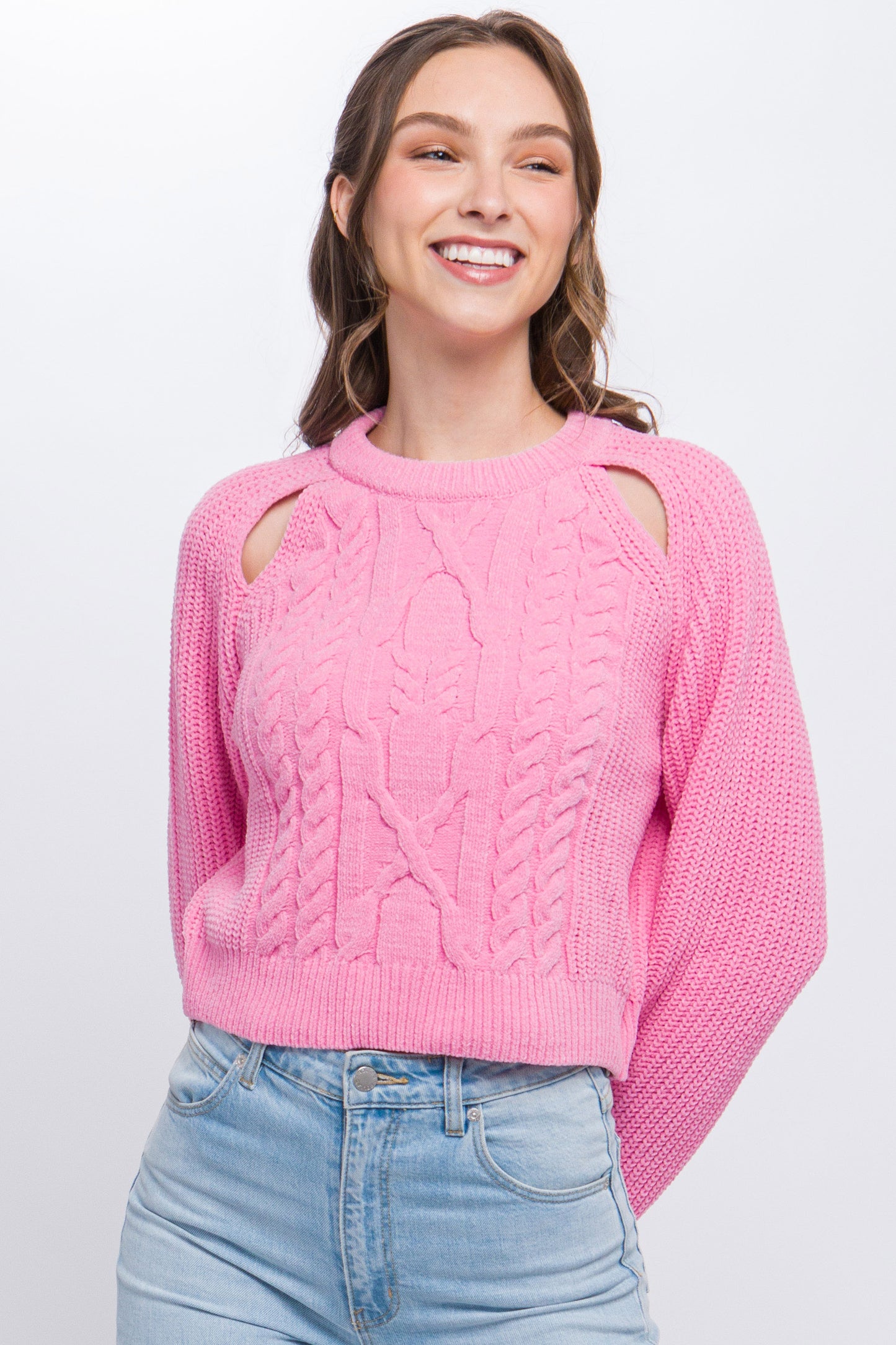 Knit Pullover Sweater With Cold Shoulder