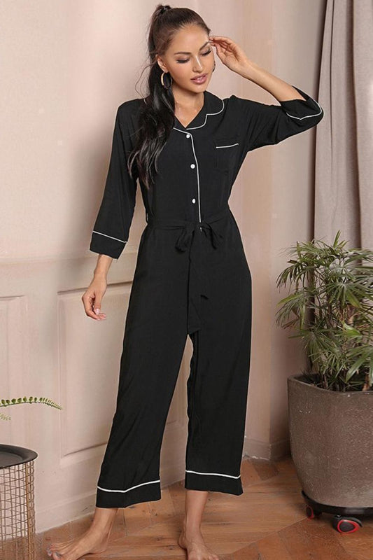 Contrast Belted Lapel Collar Jumpsuit - Black / S Wynter 4 All Seasons