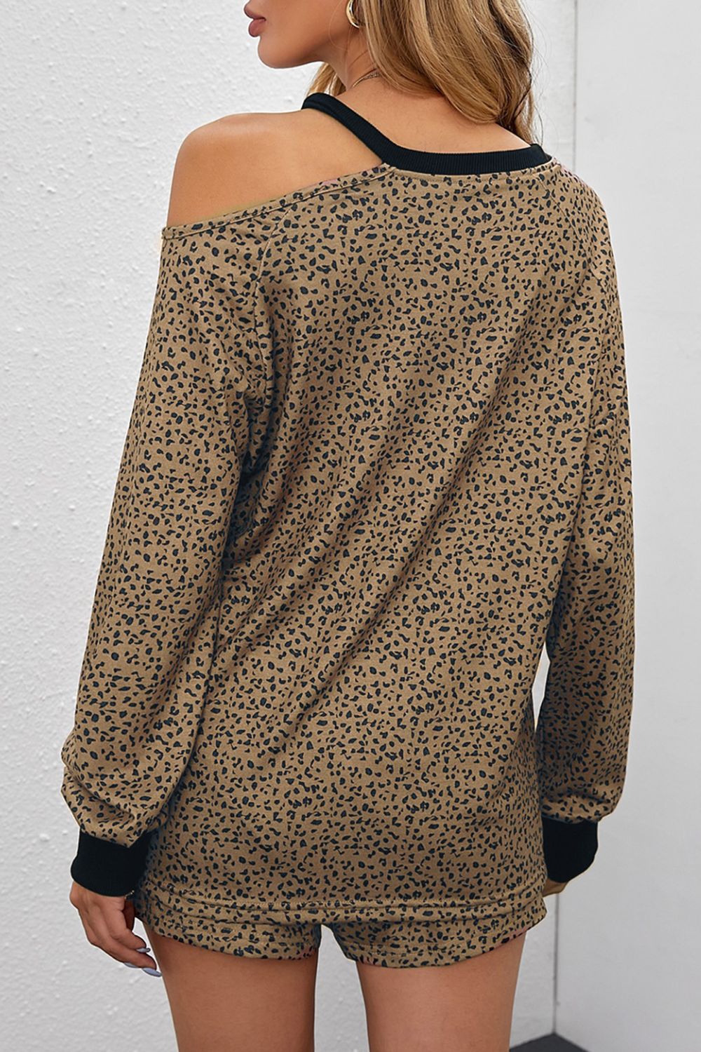 Leopard Print Cutout Top and Shorts Lounge Set Trendsi