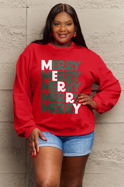 Simply Love Full Size MERRY Long Sleeve Sweatshirt - Deep Red / S Wynter 4 All Seasons