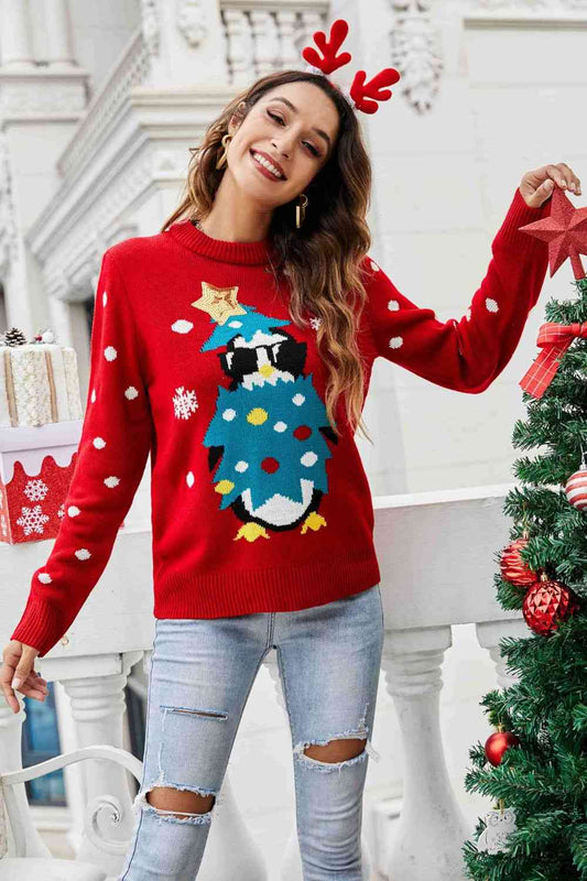 Penguin Graphic Sequin Sweater - Red / S Wynter 4 All Seasons