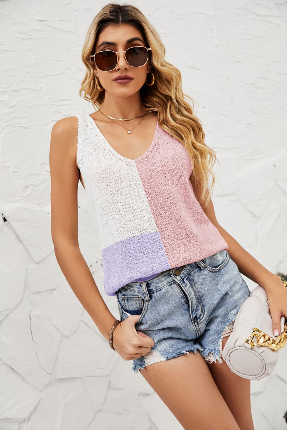 Color Block Knit Tank - Blush Pink / S Girl Code