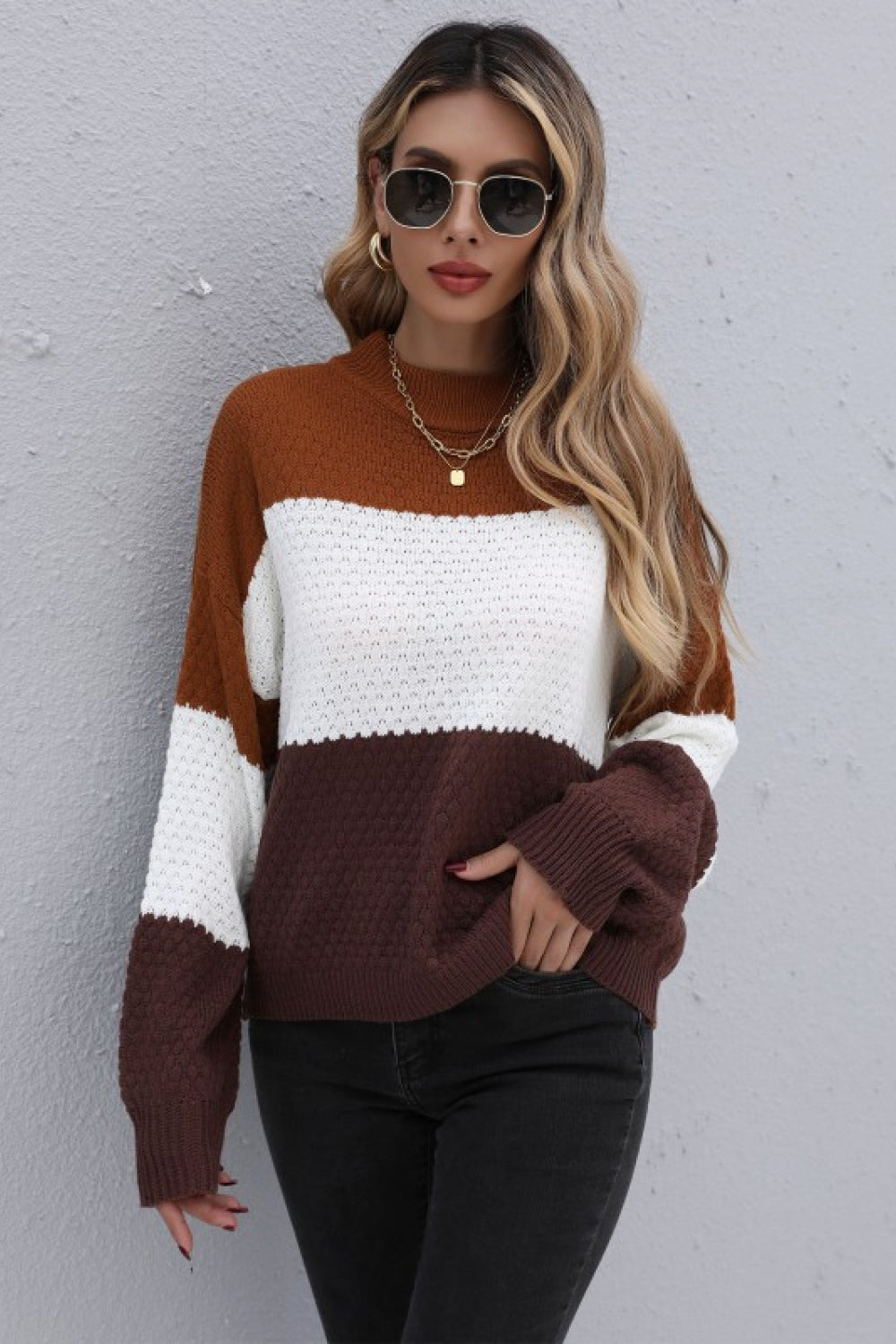 Color Block Long Sleeve Sweater - Brown / S Sweater Wynter 4 All Seasons
