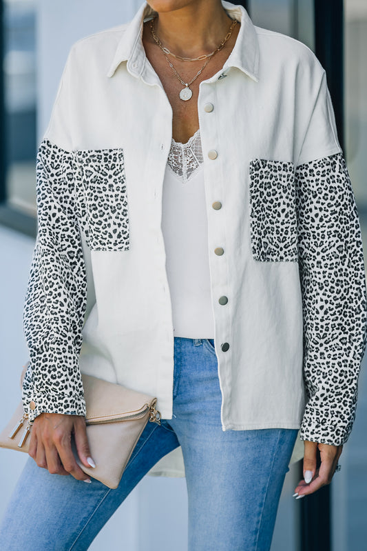 Leopard Contrast Denim Top - White / S Apparel & Accessories Wynter 4 All Seasons